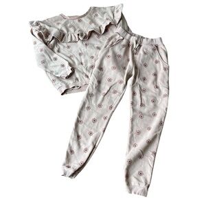 Rabbit Bear Organic Cotton Sweat Set | Dusty Pink Ruffle Floral Lounge 10